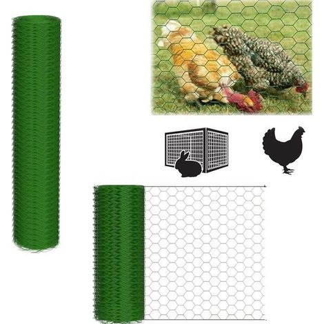 Sechseckiger Gitterzaun - DAYPLUS - 0,5 x 25 m - Grün PVC-beschichtet - Maschenweite 25 mm - Langlebiger verzinkter Stahl