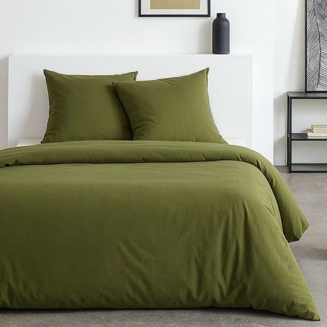 Parure de lit - TODAY - Essential - 2 personnes - 220 x 240 cm - Effet lavé vert (1/2)