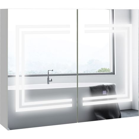 Mobile bagno Irovami con specchio, ripiani regolabili, interruttore touch e illuminazione a colori regolabile, 80 x 15 x 65 cm, bianco brillante