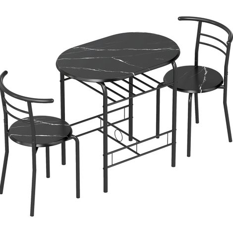 Set de mesa de comedor de 3 piezas con 2 sillas y estante, efecto mármol negro, MODENUIT (1/5)