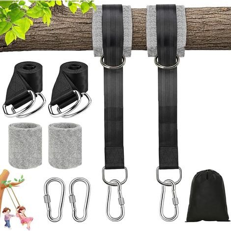 900 kg Hanging Hammock Strap Swing Kit 2 x 150 cm with Carabiners, D-Rings, Tree Protectors and Storage Bag for Garden, Balcony, Camping (1/5)