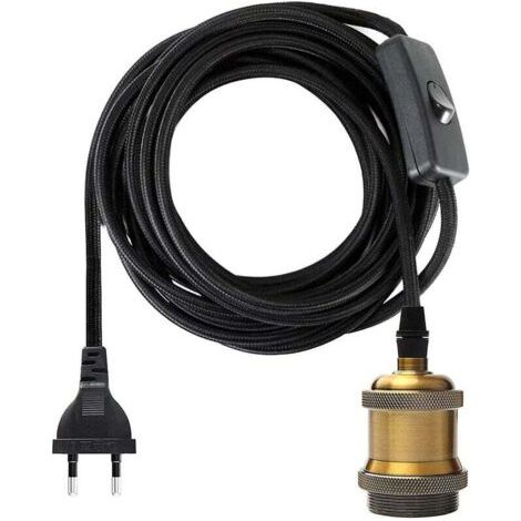 Douille E27 avec Interrupteur, Fil électrique en Tissu de Câble de 1.2 mètres pour Douille Ampoule/ Edison retro suspension Luminair/ Lampe Créative, Adaptateur de Lampe ​Vintage Laiton