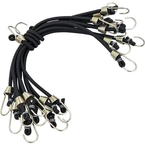 Tendeur Elastique avec Crochet, 10 Pcs 25cm Sangles de Rangement Robustes, Universels Robustes Tendeurs Sandow, Sangles de Tension Multifonction pour Vélos Et Tentes, Sangle à Bagage, Noir (1/5)