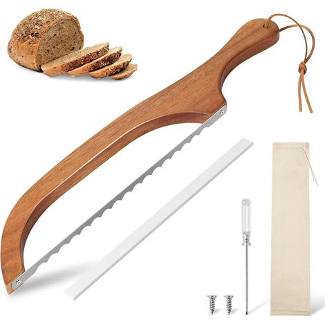 Couteau à pain haut de gamme en bois à manche ergonomique – Lame réglable pour une découpe uniforme Trancheur à pain (1/5)
