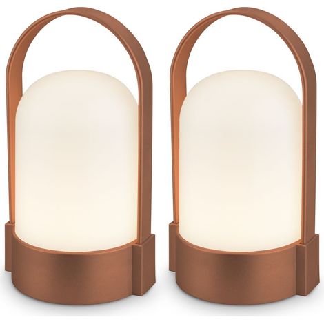 Briloner ASA Set di 2 lampade LED da tavolo senza fili, dimmer touch, ricarica USB-C, IP44, marrone, 9x8x15,5 cm