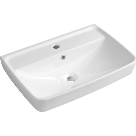 Aqualine - Lavabo 60x40 cm, avec trop-plein, trou pour robinet, blanc TU0351 (1/4)