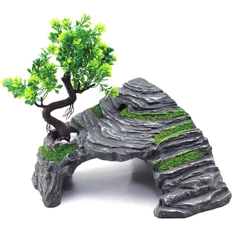 Titre : Cachette et Plateforme de Bronzage en Résine pour Tortues, Lézards et Reptiles - Décoration d'Aquarium et Vivarium avec Arbre Artificiel (1/5)
