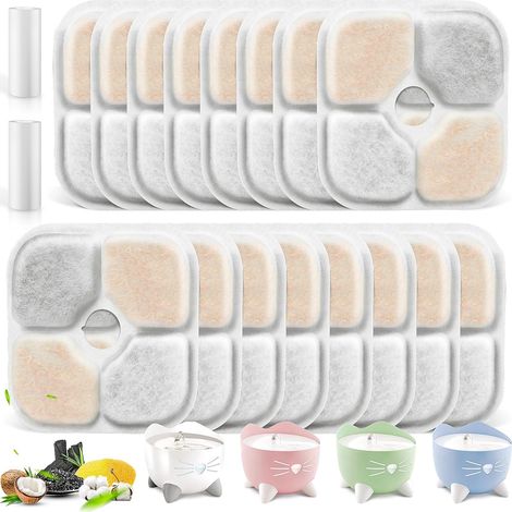 Lot de 16 Filtres Fontaine Chat Catit Pixi, avec 2 Tuyaux, Triple Filtration Charbon Ion Résine, Eau Douce (1/5)