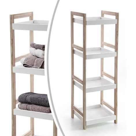 MAURY'S SCAFFALE IN LEGNO DA BAGNO CON 4 RIPIANI BIANCHI 33X30X100 CM (1/2)