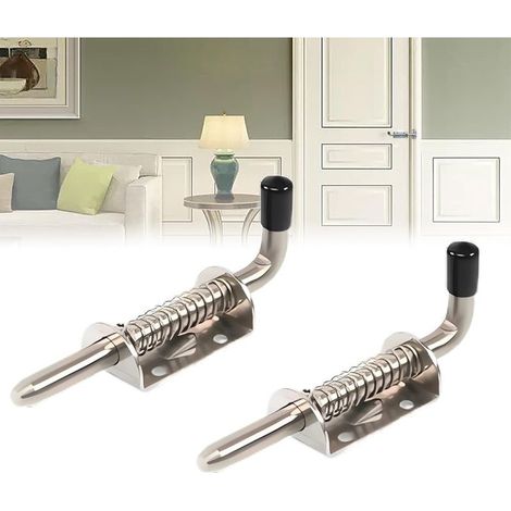 2 Pièces Loquet Ressort Inox,(10 X 128mm)Boulons à Ressort en Acier Inoxydable,Loquet à Ressort,Lot de 2 verrous à ressort en acier inoxydable pour porte de garage,abri de jardin,cour (1/5)