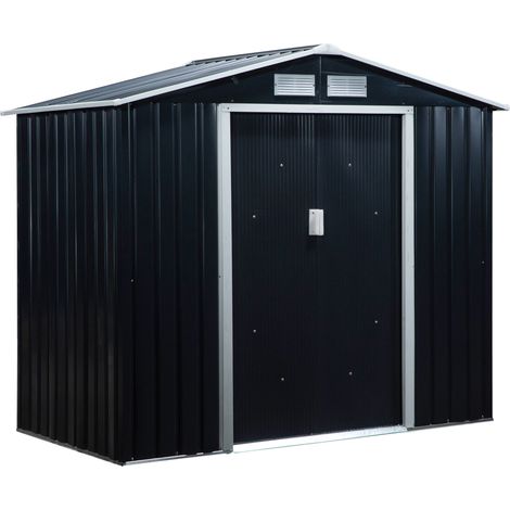 Outsunny – Abri de jardin métal 2,77 m² – Porte coulissante – 4 aérations – Dimensions 213x130x185 cm – Gris foncé – Acier galvanisé