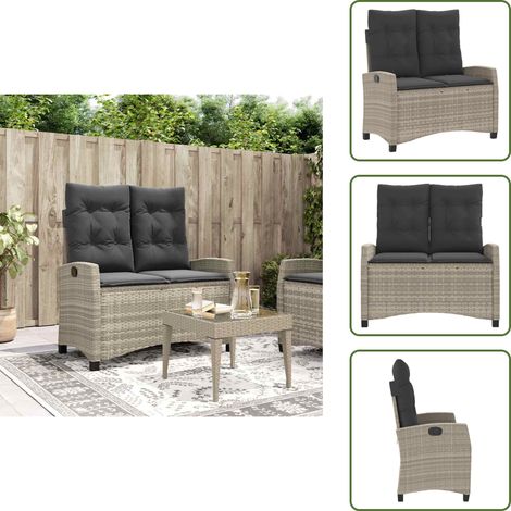 Banc de jardin avec coussins - vidaXL Banc inclinable de jardin et coussins gris clair résine tressée - Banc de jardin avec dossier réglable (1/5)