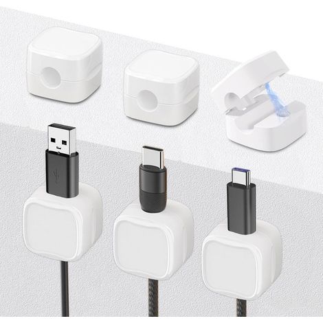 Organisateur de câbles magnétique – Lot de 6 clips auto-adhésifs pour câbles TV, PC, USB et HDMI – Blanc (1/5)
