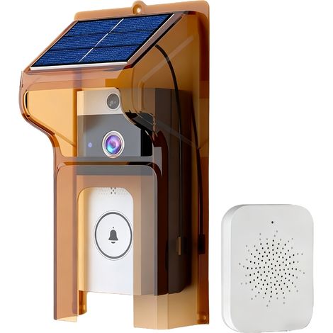 Sonnette de sécurité sans fil pour l'extérieur, alimentée à l'énergie solaire, résistante à la pluie, caméra haute définition, ABS-AquaForge