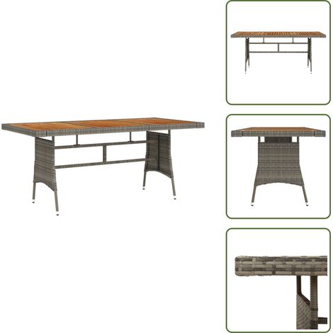 Gartentisch Grau 160x70x72 cm Poly Rattan & Massivholz Akazie - Esstisch - Gartentisch - Holztisch - Rattan Tisch - Outdoor Möbel (1/5)