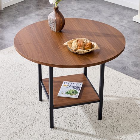 Table à manger ronde 100x100x77 cm marron en MDF et métal avec rangement (1/5)
