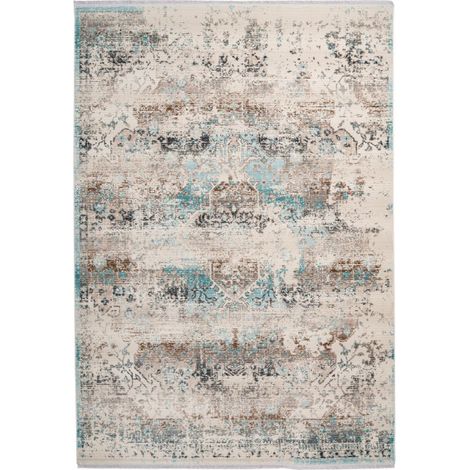 Tapis Oriental à Poils Courts "Anouk" Taupe & Turquoise 80 x 150 cm (1/4)
