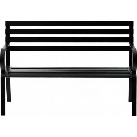 Banc de jardin en métal noir 2 places, dossier légèrement incliné, accoudoirs arrondis et charge 240 kg pour terrasse et véranda - CHICFURN (1/5)