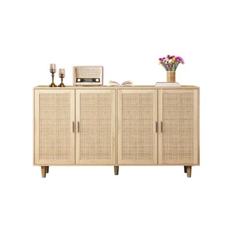 Élégant et fonctionnel meuble de rangement décoratif à 4 portes en rotin – Pour chambre, salon et bureau