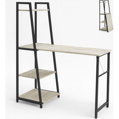 Bimyo - Klappschreibtisch mit platzsparendem Regal 50x41xH128 cm im Industrie-Stil bleach