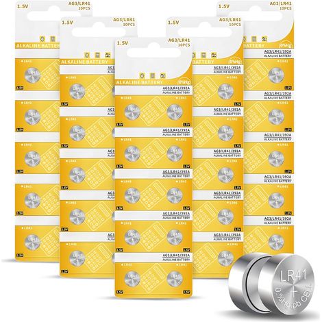 Lot de 50 Piles Boutons Alcalines LR41 AG3 1,5 V, sans Mercure, pour Calculatrices, Montres Connectées et Jouets (1/5)