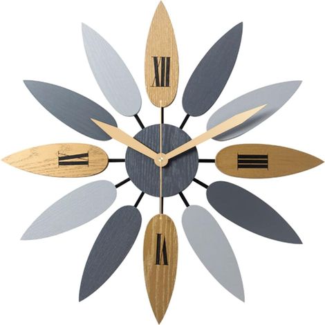 Moderne Wanduhr, Riesen-Wanduhr (52 cm), blattförmige Wanduhr, elegante Wanduhr, farbenfrohe Vintage-Küchenwanduhr mit römischen Ziffern (1/5)