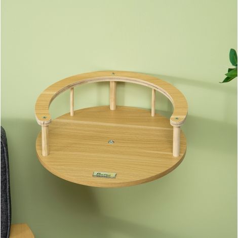 Cama mural para gato con cojín extraíble, Ø34 x 10,5 cm, efecto roble y blanco crema DESVIAE (1/5)