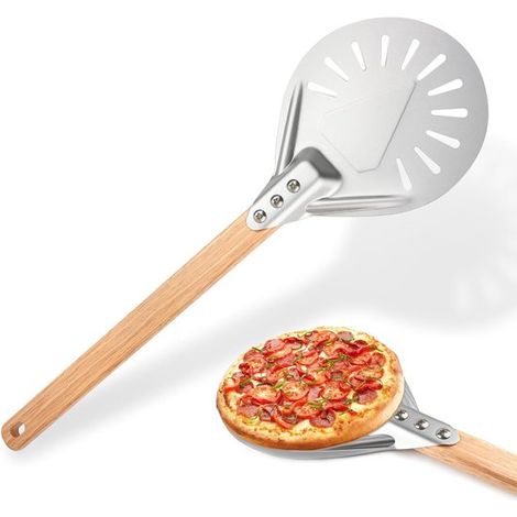 Pala profesional de aluminio de 7 pulgadas para pizza con mango de madera para pan y pizza. (1/5)