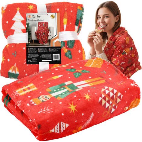 Coperta natalizia in flanella, 150x200 cm, poliestere rosso