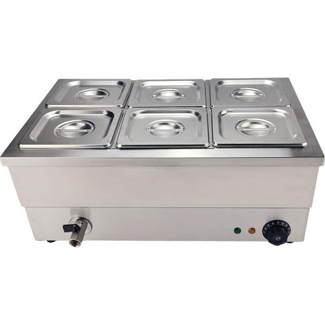 Bain Marie en INOX Chauffe Plat électrique 1500W Buffets Chauffe-Plats Electrique 6 bacs avec Robinet de vidange Température 30 à 85°C pour Les fêtes,Restaurants hôtels Cuisines (1/5)