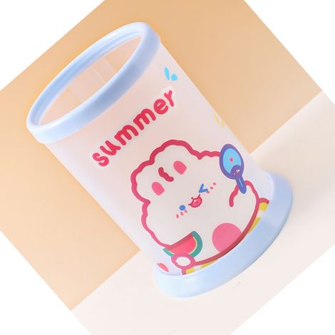 Porte-stylo pliable mignon dessin animé rond, porte-stylo pliable pour bureau d'étudiant, boîte de rangement pour fournitures de bureau, lapin d'été (1/3)