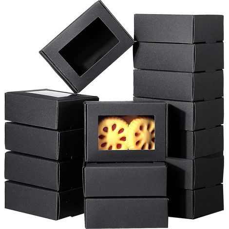 50 Mini-Kraftpapierboxen mit Sichtfenster, ideal zum Verpacken von Geschenken, selbstgemachten Seifen, Gebäck und Süßigkeiten (schwarz)