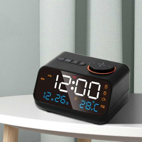 Réveil intelligent USB avec radio, affichage de la température et de l'humidité, fonction horloge, radio FM pour le camping en extérieur, design minimaliste moderne, compatible avec le noir. (1/5)