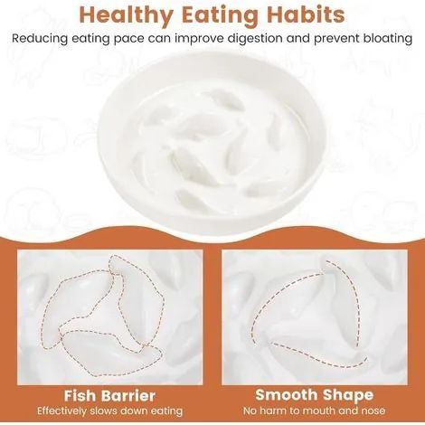 Gamelle anti-avalement en céramique blanche non toxique pour chat, gamelle de qualité supérieure sans danger pour les aliments pour animaux (1/3)