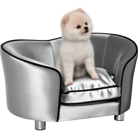 PawHut Dog Sofa Bed Pet Chair Couch Kitten Lounge Washable Cushion Wooden Frame 69 x 49 x 38cm