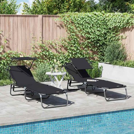 Klappbare Sonnenliege 2 pcs Schwarz 190 x 57 x 81 cm Oxford