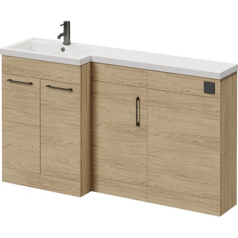 Napoli 390 Light Oak 1500mm 3 Door Vanity Unit Toilet Suite with Left Hand Square Lucia Basin - 1500mm - Gunmetal Grey 160mm HandleWithout Kingston Toilet Pan