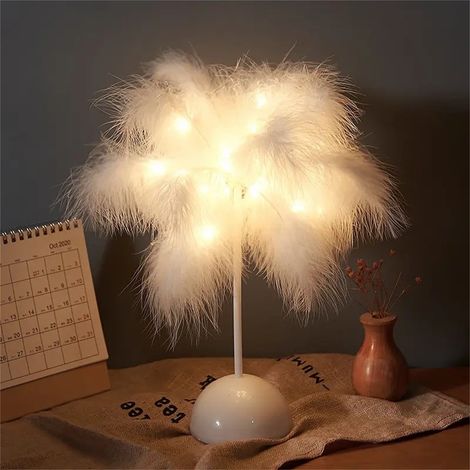 Lampe De Table Plume - 24.8 X 9.9 X 9.9 Cm - Alimentée Par Piles - Pour Chambre À Coucher Bureau Salon Mariage - 1 Pièce (1/5)