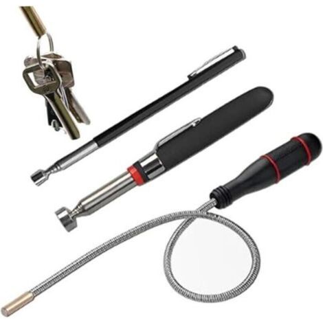 Outil de ramassage magnétique 3PCS, outil de ramassage magnétique télescopique, bâton d'aimant à ressort flexible pour trouver un écrou métallique, boulons, vis (1/3)
