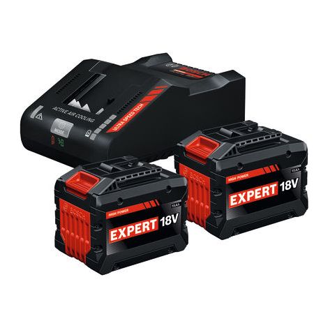 Set de démarrage batterie 2x 5,0Ah EXBA18V-150 – Chargeur EXAL18V-160 – Recharge rapide 60 min – Compatible Bosch Professional 18V (1/5)