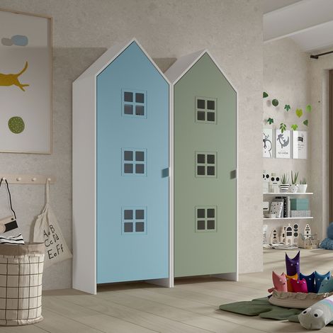 Armoire 2 portes 155x37x171cm bleu et vert - CASMY