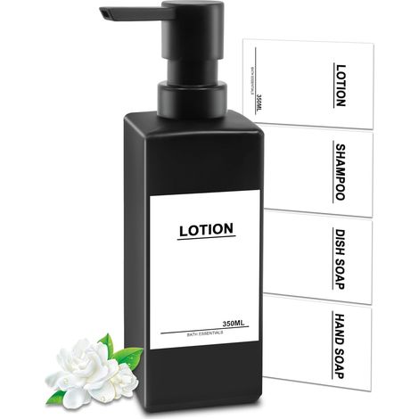 1Pièce Distributeur de Savon en Verre Noir 350ml Distributeur Shampoing et Gel Douche à Remplir Distributeur Savon et Liquide Vaisselle avec Tête de Pompe en Plastique pour Savon Lotion Douche'Noir'No
