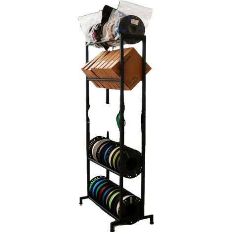 Supporto per filamenti per stampa 3D, capacità fino a 50 bobine, 5 ripiani, materiale in ferro, installazione con bulloni, supporto pieghevole. (1/5)