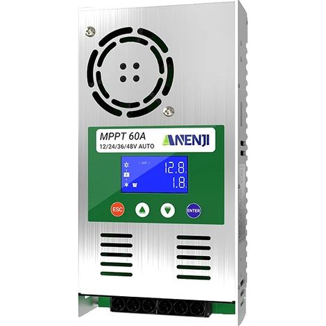 Controlador de carga solar, tecnología MPPT, pantalla LCD multifunción, ANJ-48V-60A, 60A, 48V (1/2)