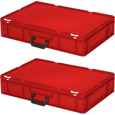 BRB 2 valises en plastique - L x l x H : 600 x 400 x 130 mm - 23 l - PE-HD - Rouge, rouge
