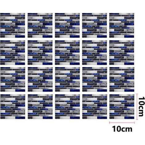 20 Pièces Autocollants Cuisine Carrelage Mosaïque Bleu Gris 10x10cm Vinyle Auto-adhésif Imperméable (1/5)