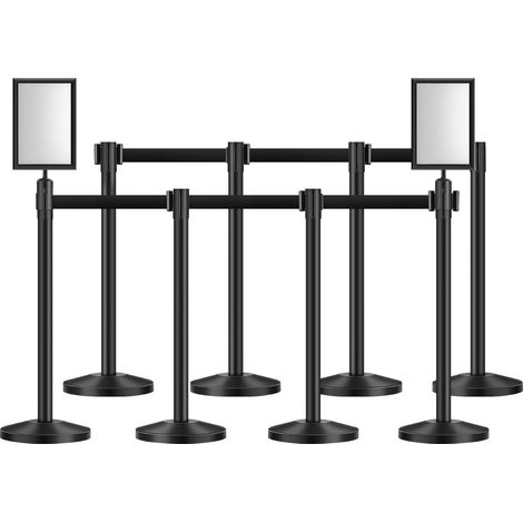 Poteau de guidage, 8 pcs, barrière de balisage pour contrôle de foules, avec base creuse, poteau en acier au carbone, sangles rétractables et 2 supports de panneau, pour théâtre, fête, mariage (1/5)