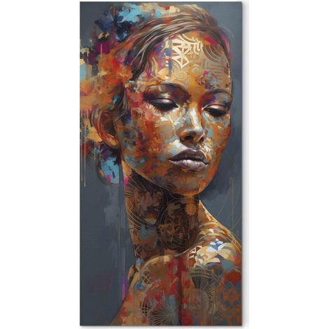 Toile Portrait Féminin Stylisé aux Couleurs Chaudes - 60 x 120 cm (1/3)