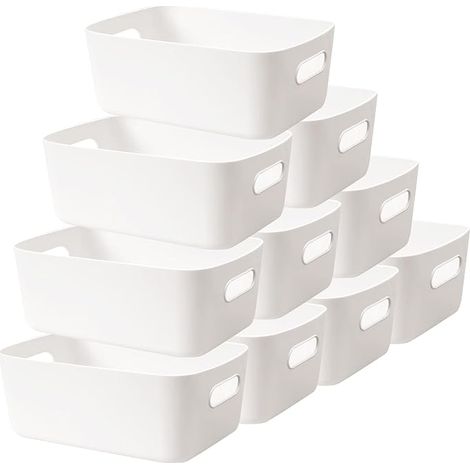 10-teiliges Set Aufbewahrungskörbe aus Kunststoff mit Griffen, Aufbewahrungsboxen für Bad, Kleiderschrank, Küche, große Organizer-Körbe für Büro und Zuhause (1/5)