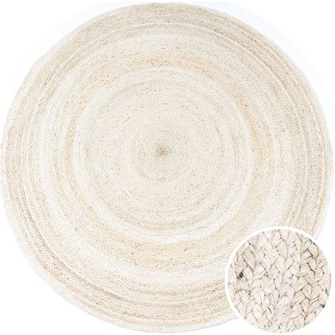Paco Home Alfombra Redonda Salón Yute Boho Motivo Étnico Moderno Hecha A Mano Natural Blanco, Ø 120 cm redon